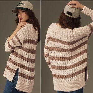 Pilcro Pink and Brown Striped Sweater